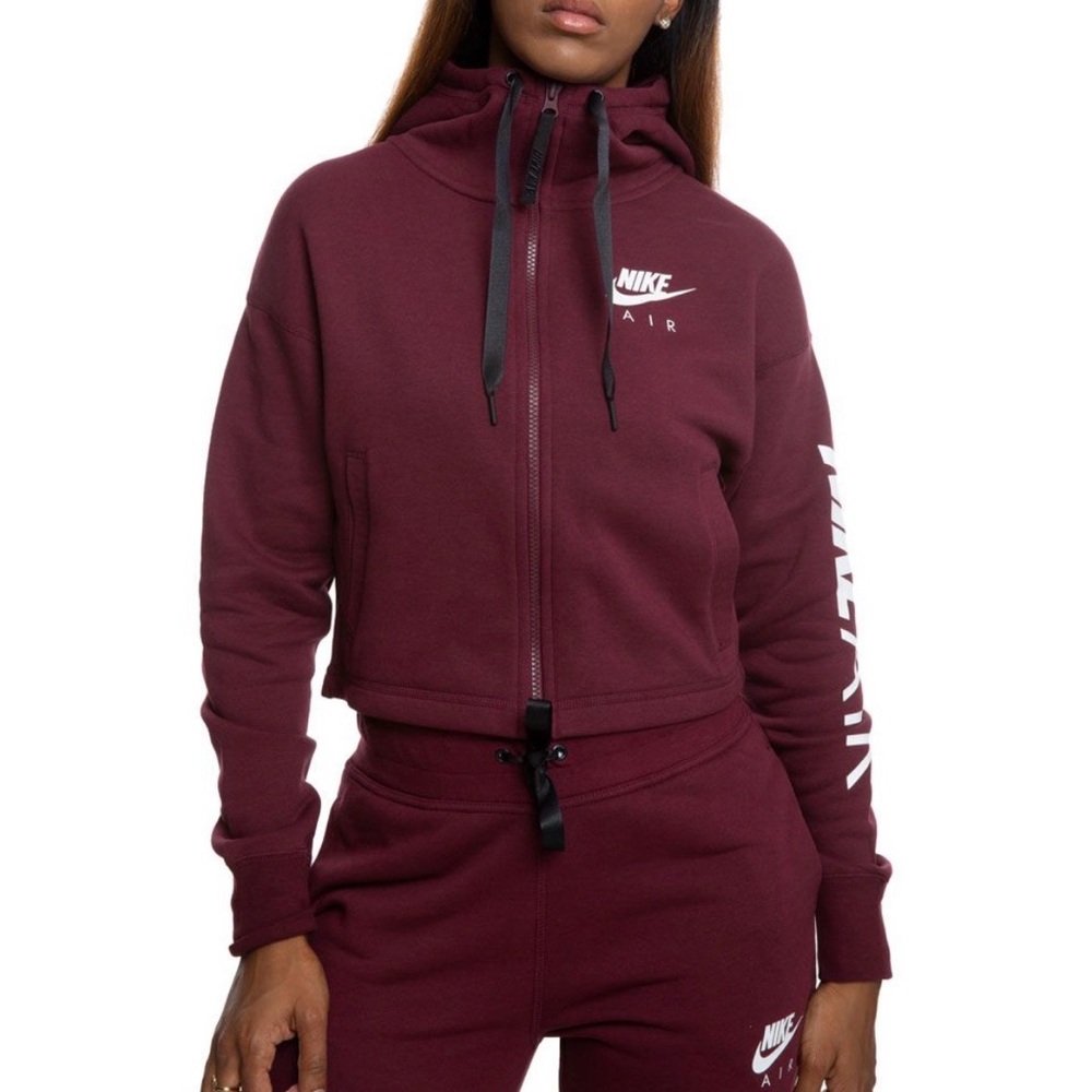 Nike air cropped hoodie women burgundy zip sweatshirt athleisure streetwear